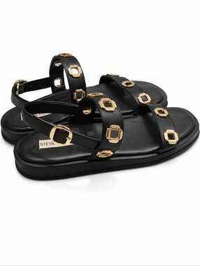 Steve Madden Black Sandals with Gold Accents